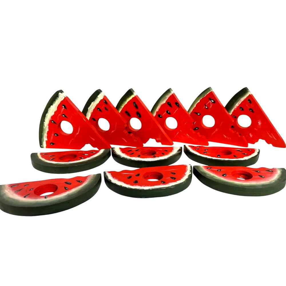 Set of 12 Watermelon Slice Wood Painted Napkin Rings